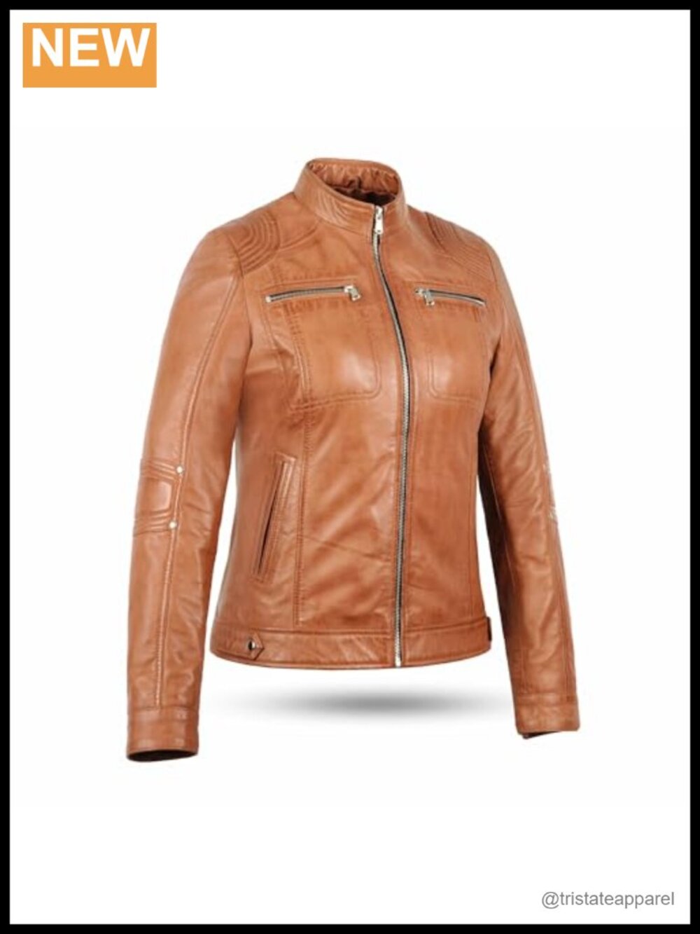 Premium Lambskin Leather Cafe Racer Biker Jacket Zip-Up Motorcycle